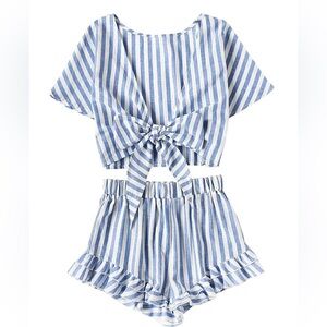 SHEIN Striped Two Piece outfit Size Medium Blue & White